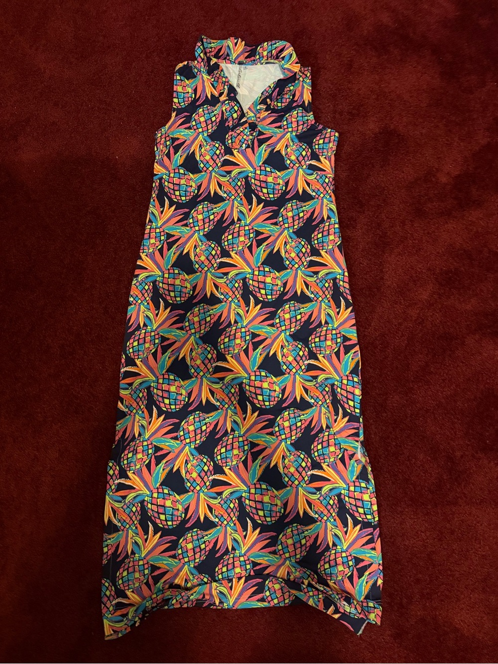 Lulu B S Ruffle V-Neck Maxi Dress Blue Pink Upf 50 Pineapple small